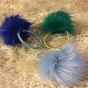 Hair tie blue green PomPom elastic set of 3